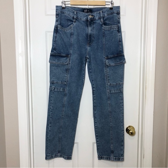 Gap Cotton Blend Medium Wash Spring 24 Mid Rise '90s Loose Cargo Jeans 10/30R - Picture 2 of 16